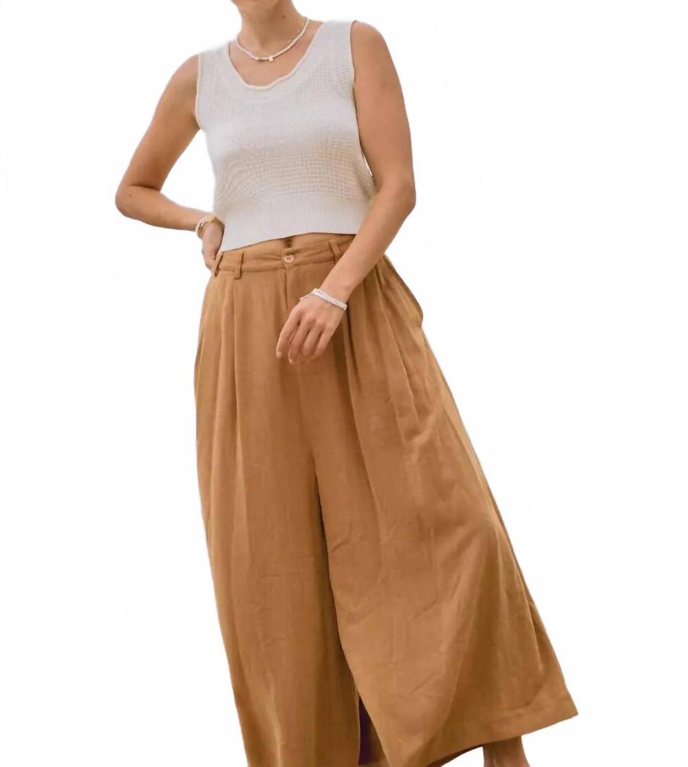 NEW ODDI acid washed cotton palazzo pants in tan